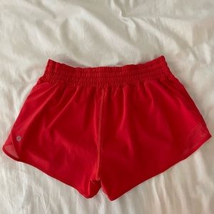 Lululemon Size 8, Carnation Red Hotty Hot Low-Rised 4" Shorts